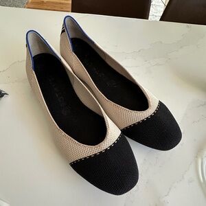 Rothy's The Square Flat Tuxedo Stripe Two Tone Tan/Black Flats Size 10